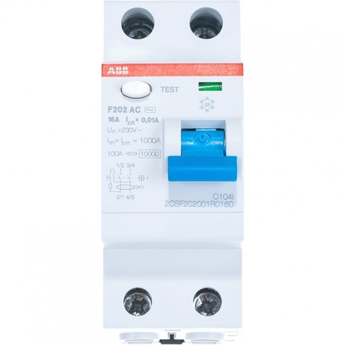 Выключатель дифференциального тока (УЗО) ABB 2п 16А 10мА тип AC F202 2CSF202001R0160
