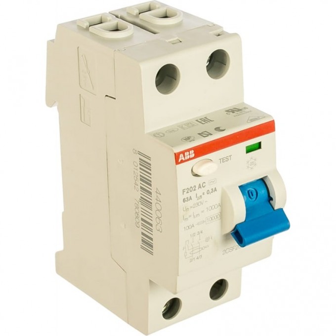 Выключатель дифференциального тока (УЗО) ABB 2п 63А 300мА тип AC F202 2CSF202001R3630
