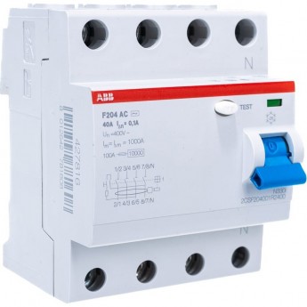 Выключатель дифференциального тока (УЗО) ABB 4п 40А 100мА тип AC F204