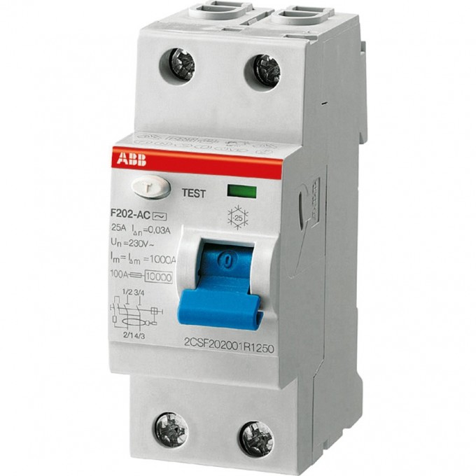 Выключатель дифференциального тока (УЗО) ABB F202 2п 63А 100мА тип AC F202 2CSF202001R2630