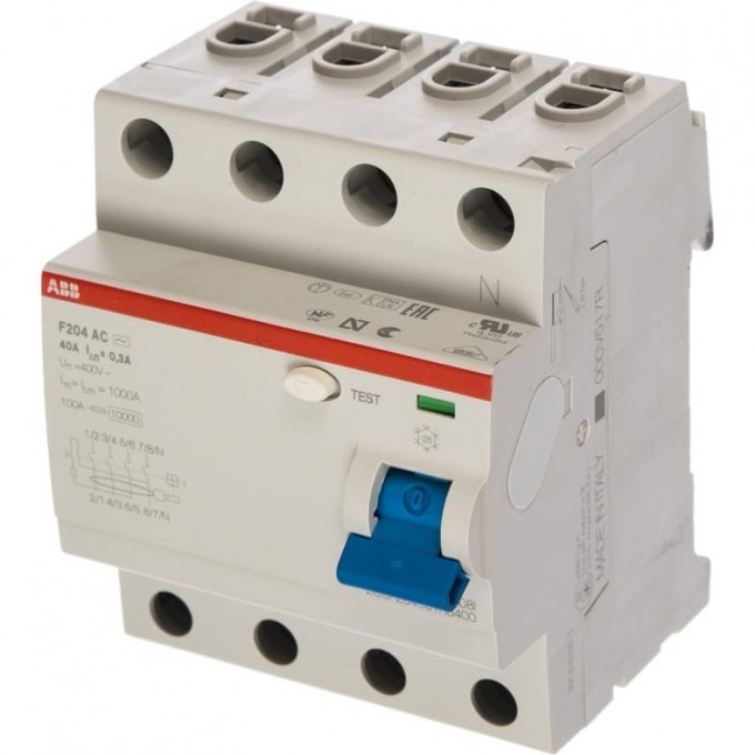 Выключатель дифференциального тока (УЗО) ABB F204 4п 40А 300мА тип AC 2CSF204001R3400