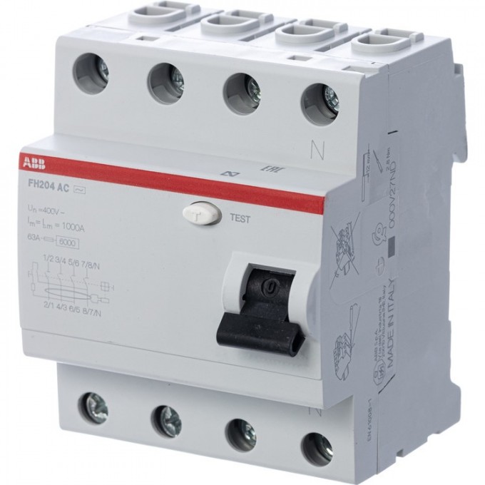 Выключатель дифференциального тока (УЗО) ABB FH204 4п 63А 30мА тип AC 2CSF204004R1630